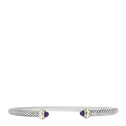David Yurman Sterling Silver 14K Yellow Gold Amethyst 4mm Cable Classics Bracelet 1 of 4