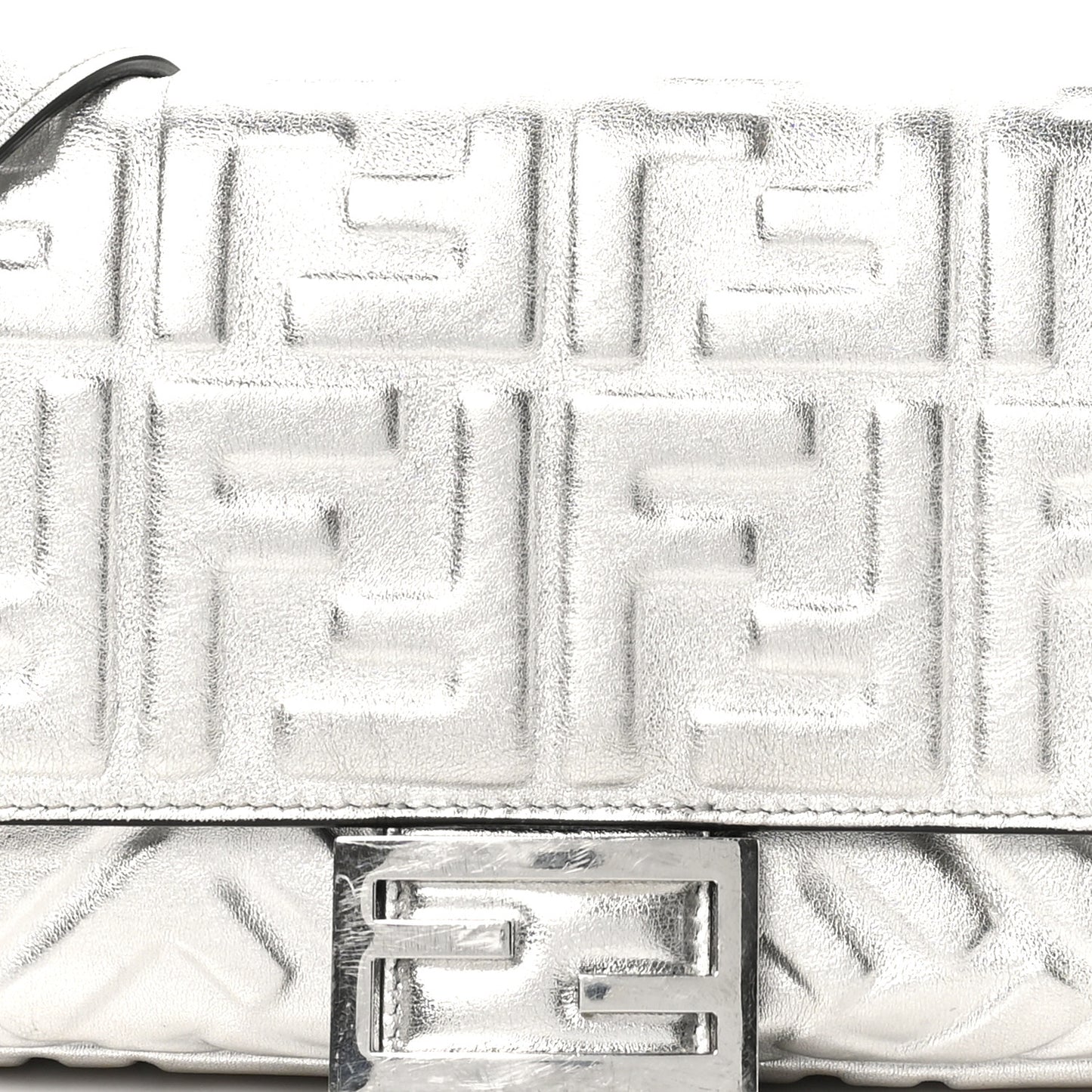 Vitello Catalan Mirror FF 1974 Embossed Baguette Argento