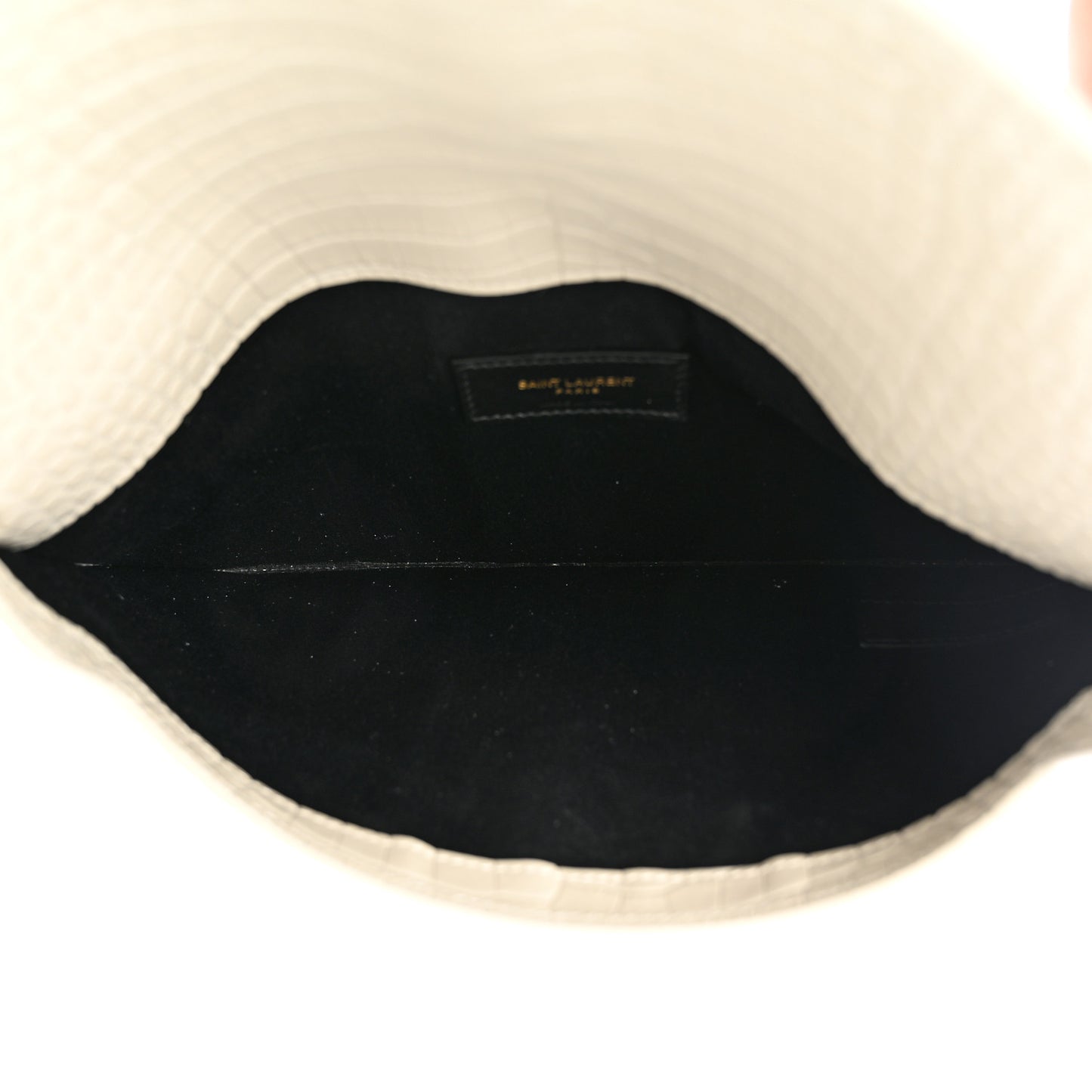 Calfskin Crocodile Embossed Uptown Monogram Pouch Crema Soft