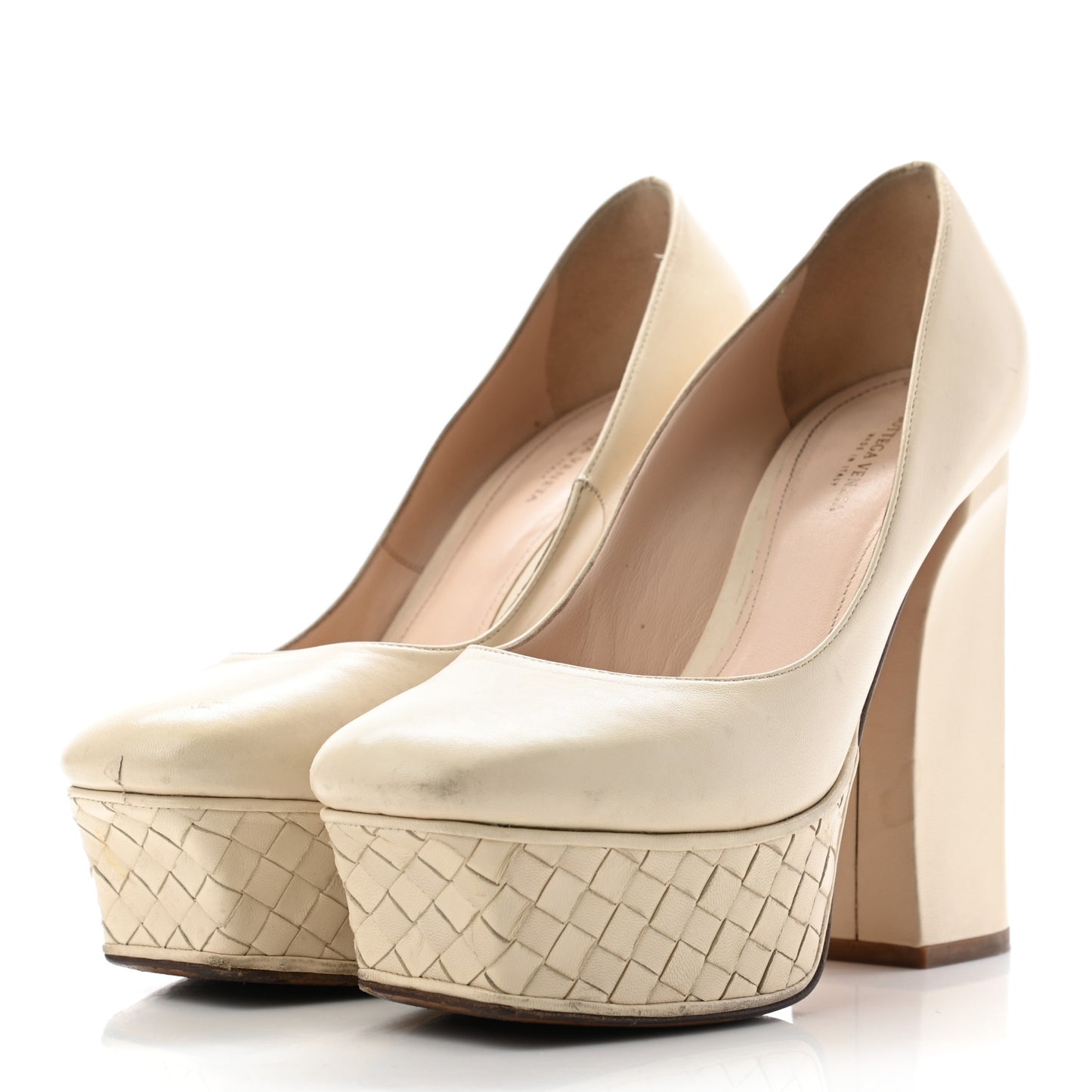 Nappa Intrecciato Platform Pumps 38 Nude