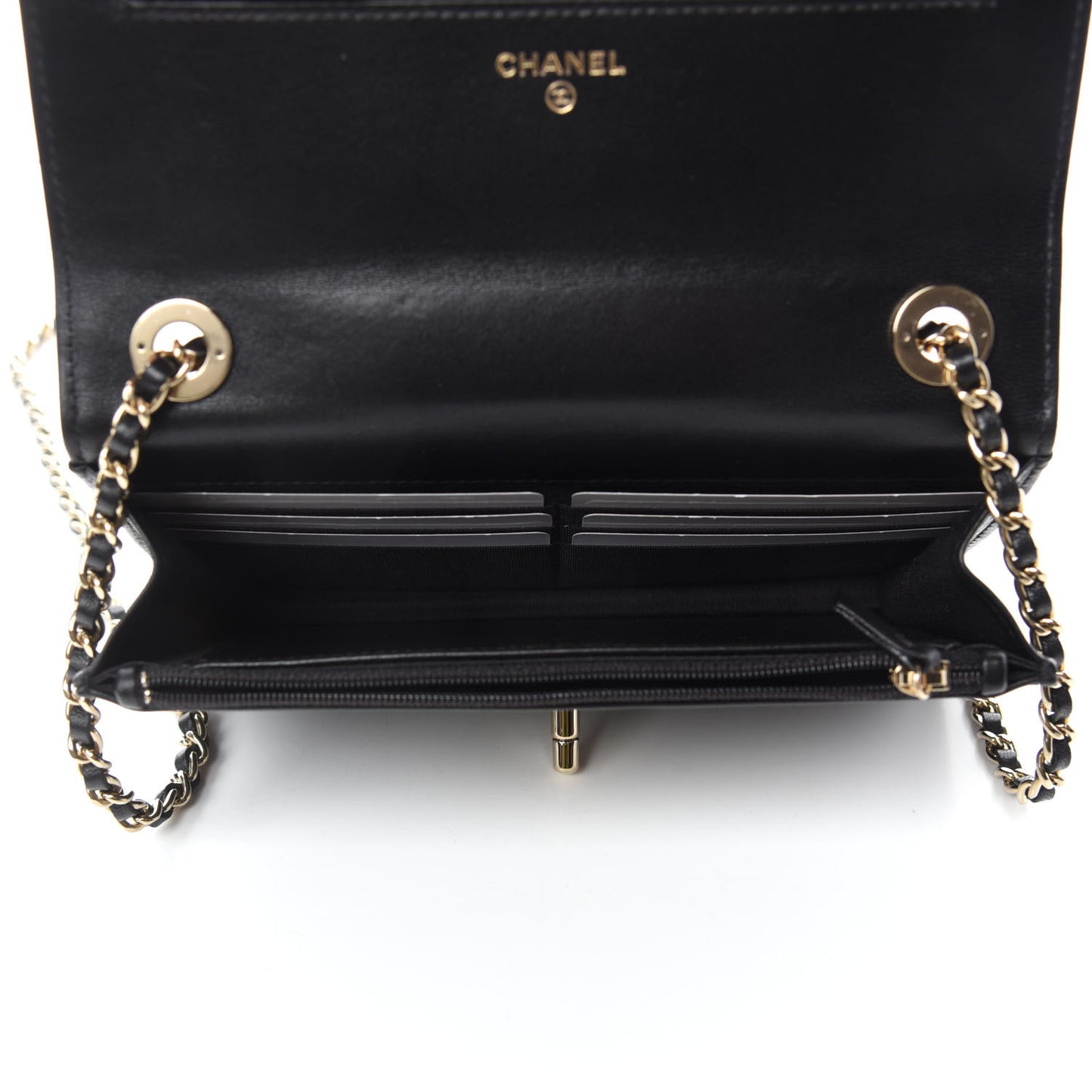 Lambskin Quilted Trendy CC Wallet On Chain WOC Black