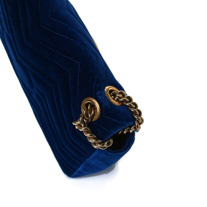Gucci Velvet Matelasse Medium GG Marmont Shoulder Bag Cobalt Blue 16 of 18
