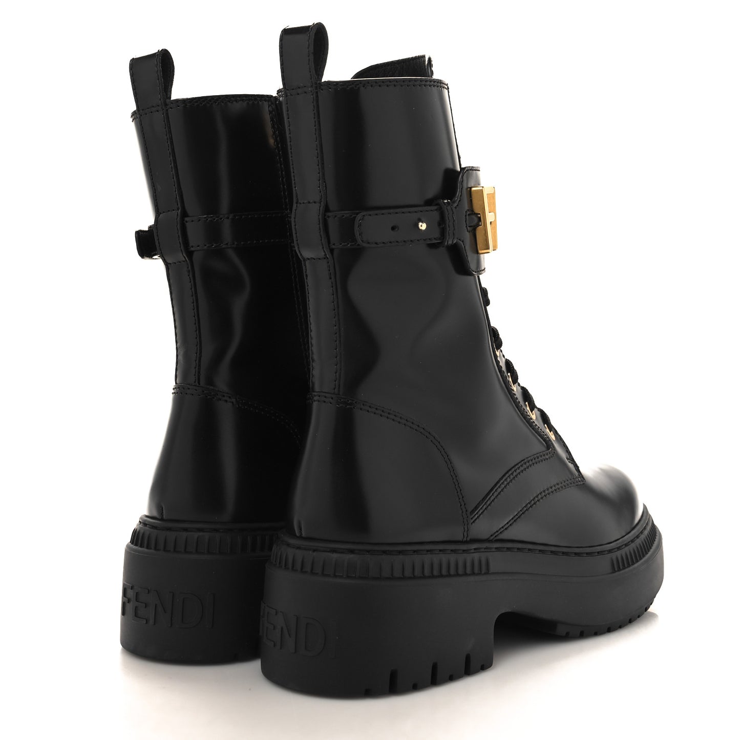 Vitello Abrasivato Fendigraphy 50mm Biker Boots 38 Black