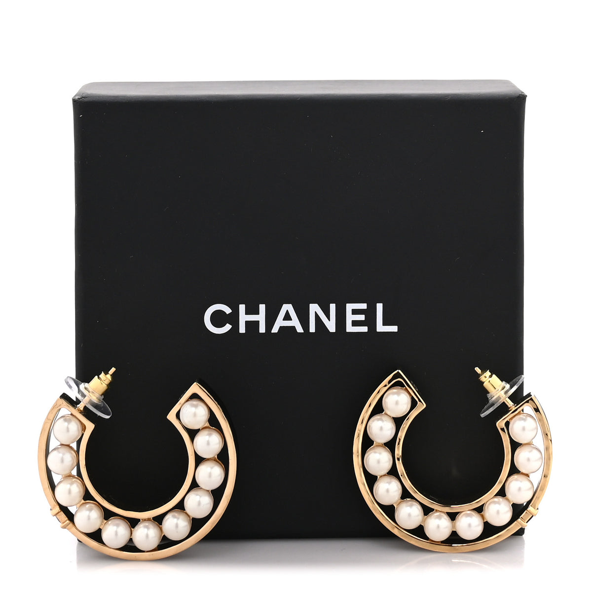 Pearl CC Hoop Earrings Gold