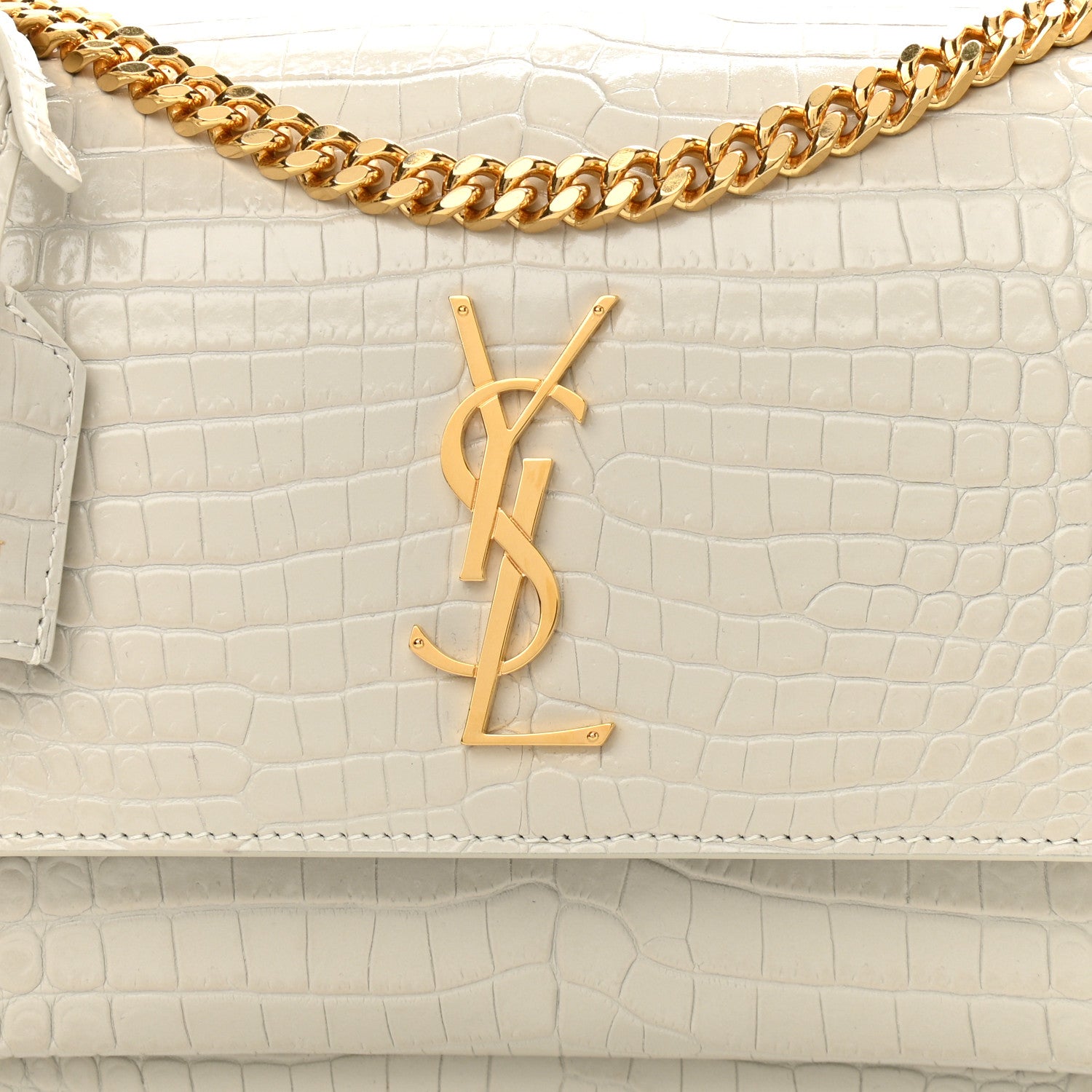 Saint Laurent Calfskin Crocodile Embossed Medium Monogram Sunset Blanc Vintage 9 of 11