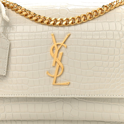 Saint Laurent Calfskin Crocodile Embossed Medium Monogram Sunset Blanc Vintage 9 of 11