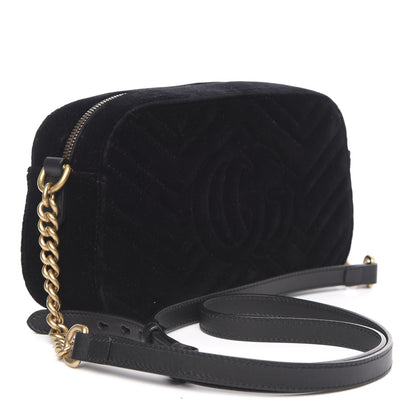 Gucci Velvet Matelasse Small GG Marmont Chain Shoulder Bag Black 3 of 10