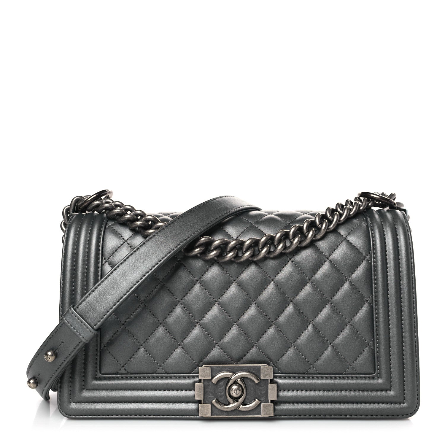Chanel Metallic Lambskin Quilted Medium Boy Flap Dark Silver 1 of 10