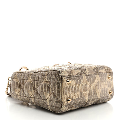 Christian Dior Metallic Snakeskin Cannage Mini Lady Dior Beige 4 of 10