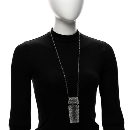 Chanel Metal Resin Lambskin Crystal Lipstick Case Long Necklace On Chain Silver Black Gold 2 of 6