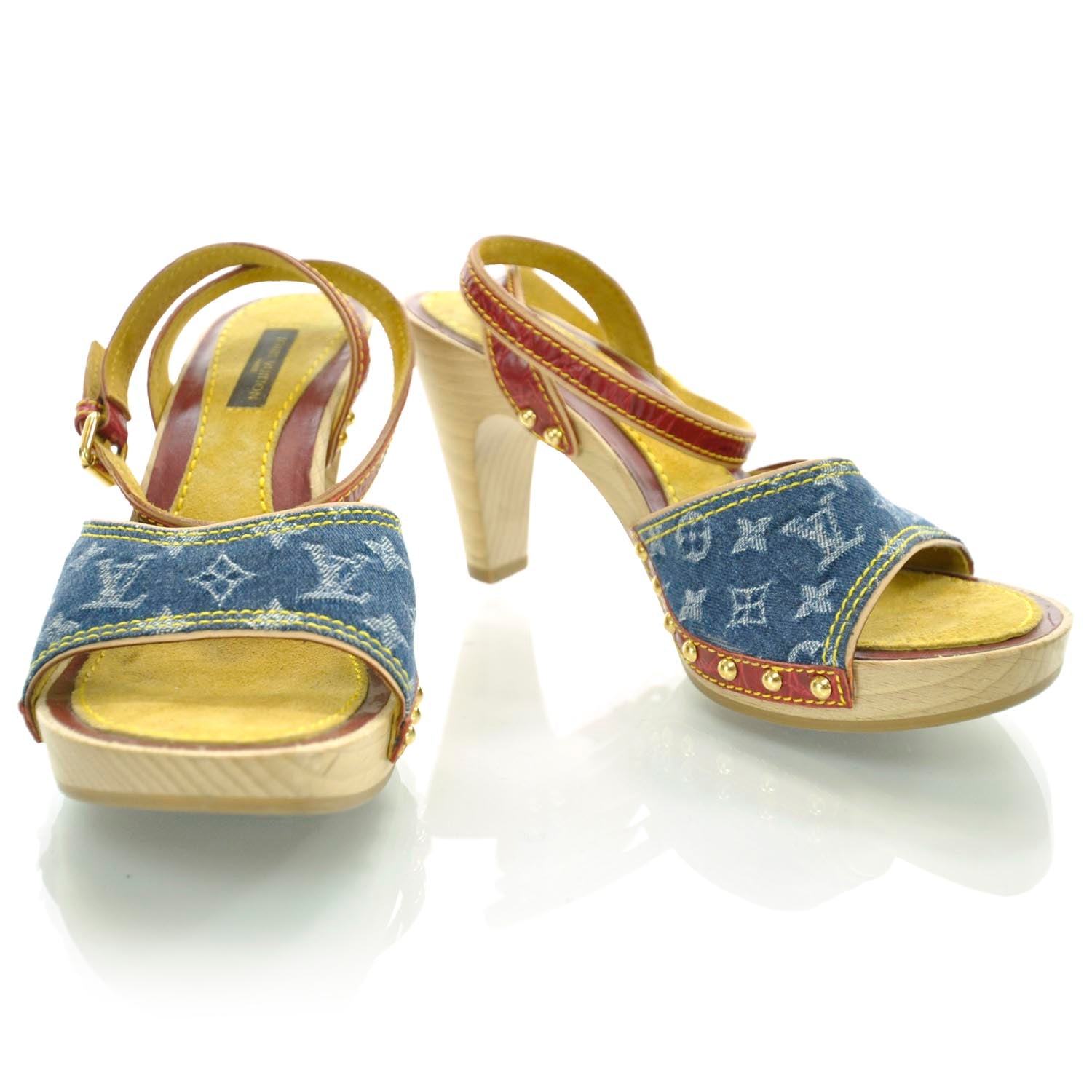 Louis Vuitton Monogram Denim Sandal Wooden Heels 35.5 1 of 10