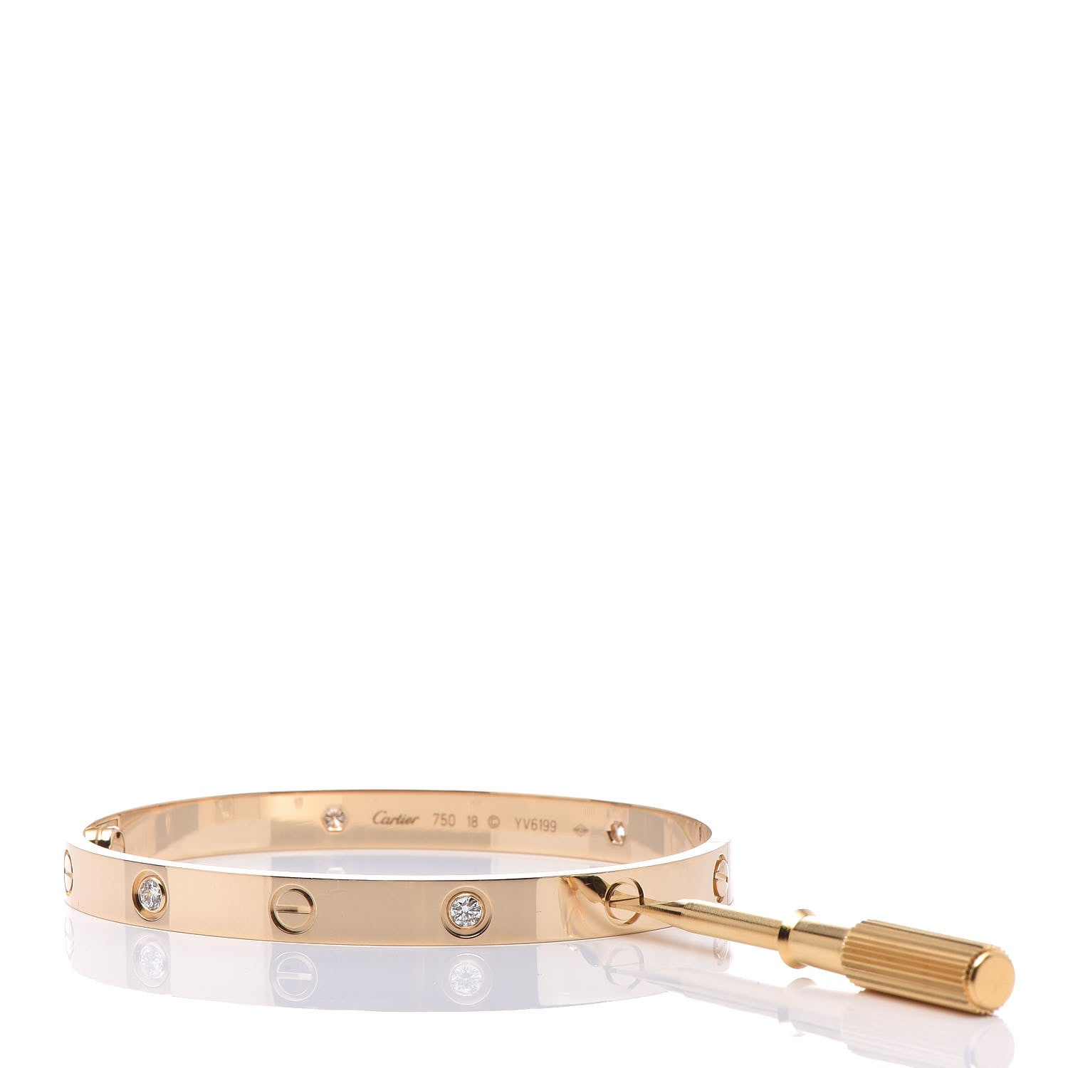 Cartier 18K Yellow Gold 4 Diamond LOVE Bracelet 18 6 of 7