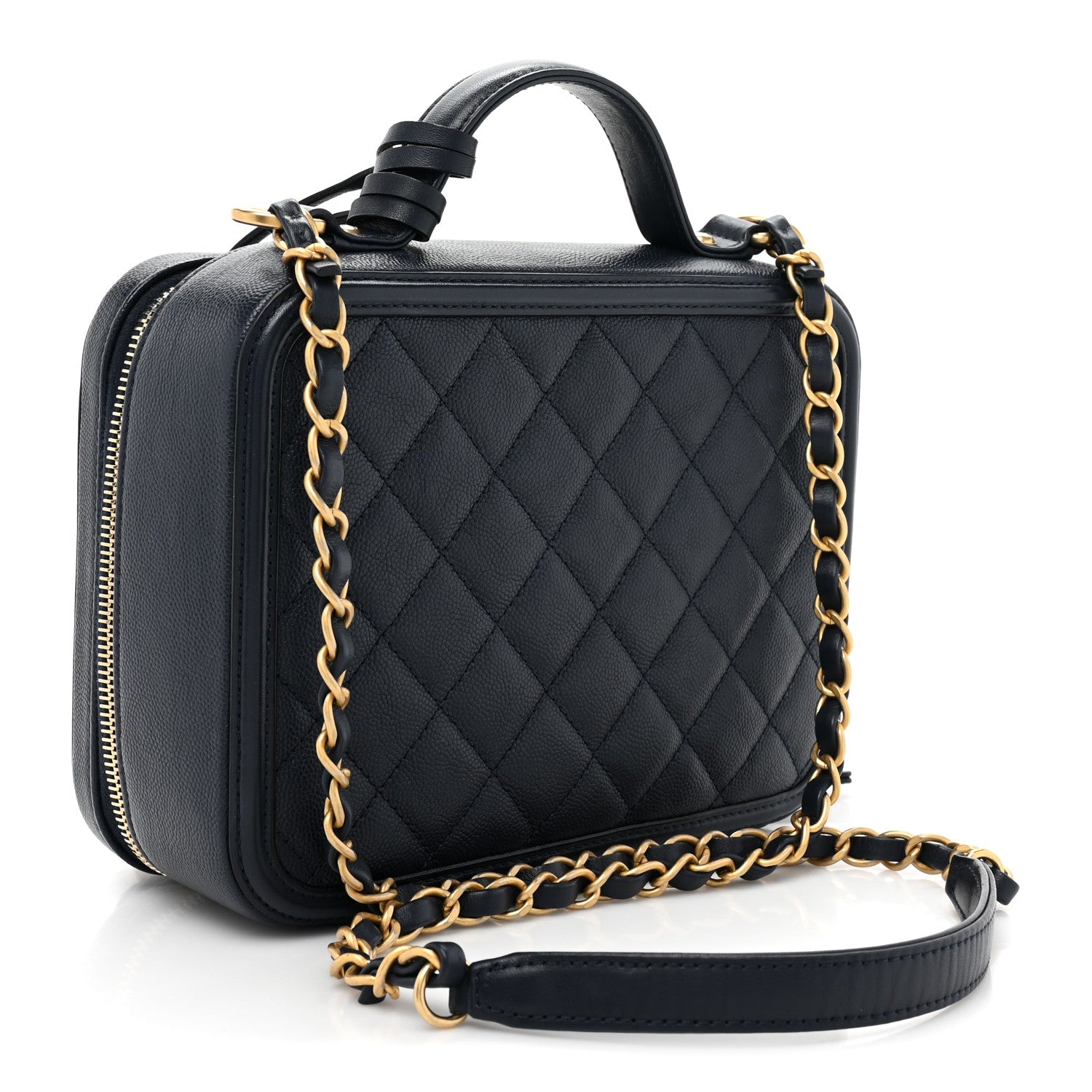 Chanel Caviar Quilted Medium CC Filigree Vanity Case Navy 3 of 12