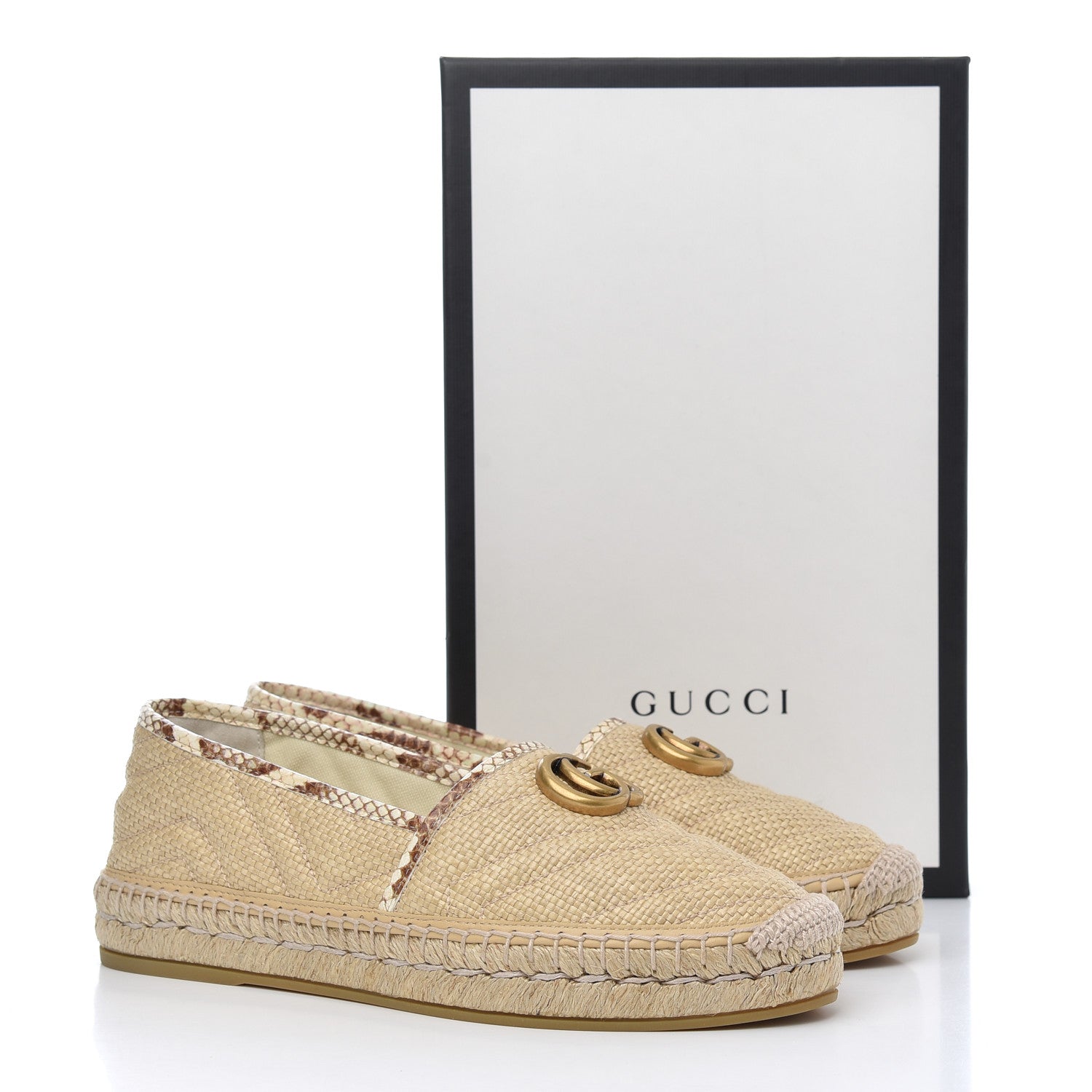 Gucci Straw Elaphe Matelasse GG Marmont Espadrilles 38 Natural Cream Brown 12 of 12