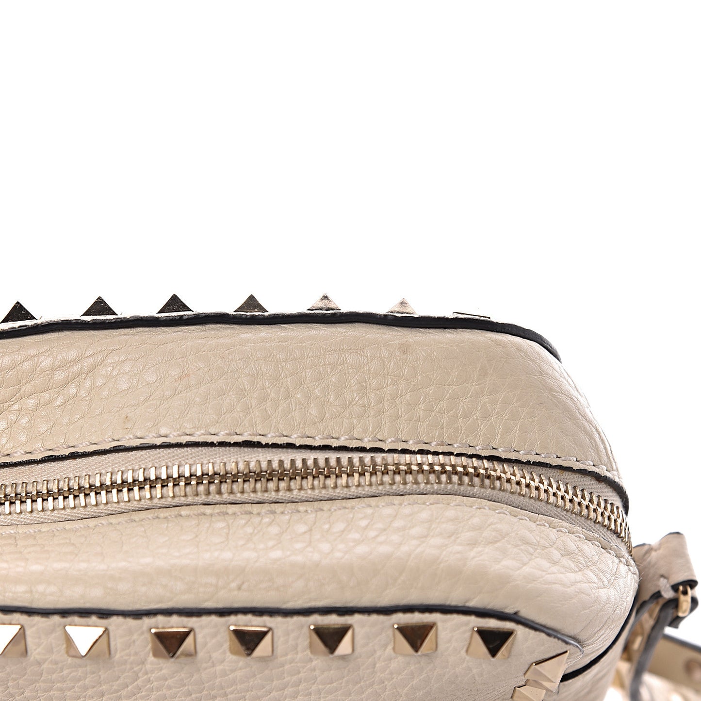Grained Calfskin Rockstud Camera Crossbody Bag Ivory