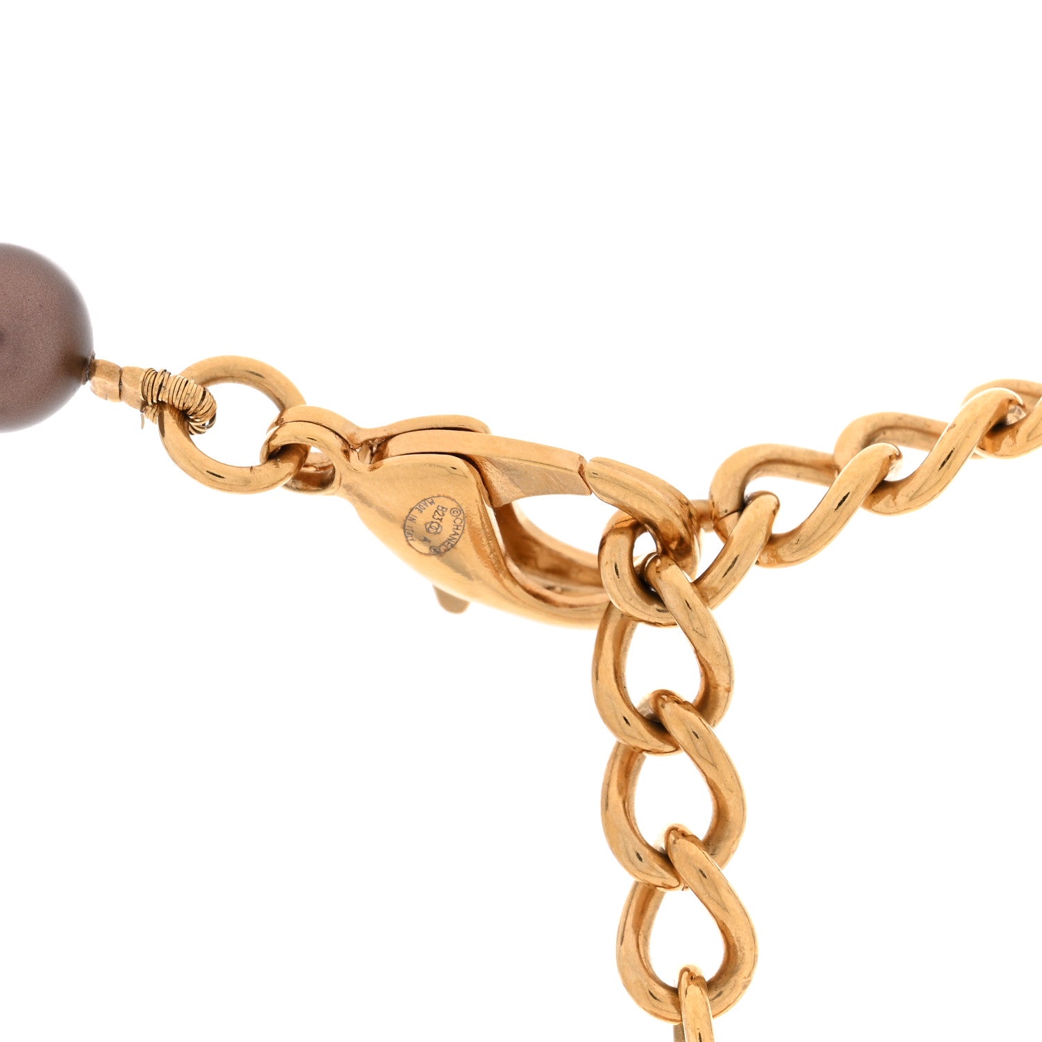 Chanel Pearl Crystal CC Choker Necklace Brown Gold 4 of 5