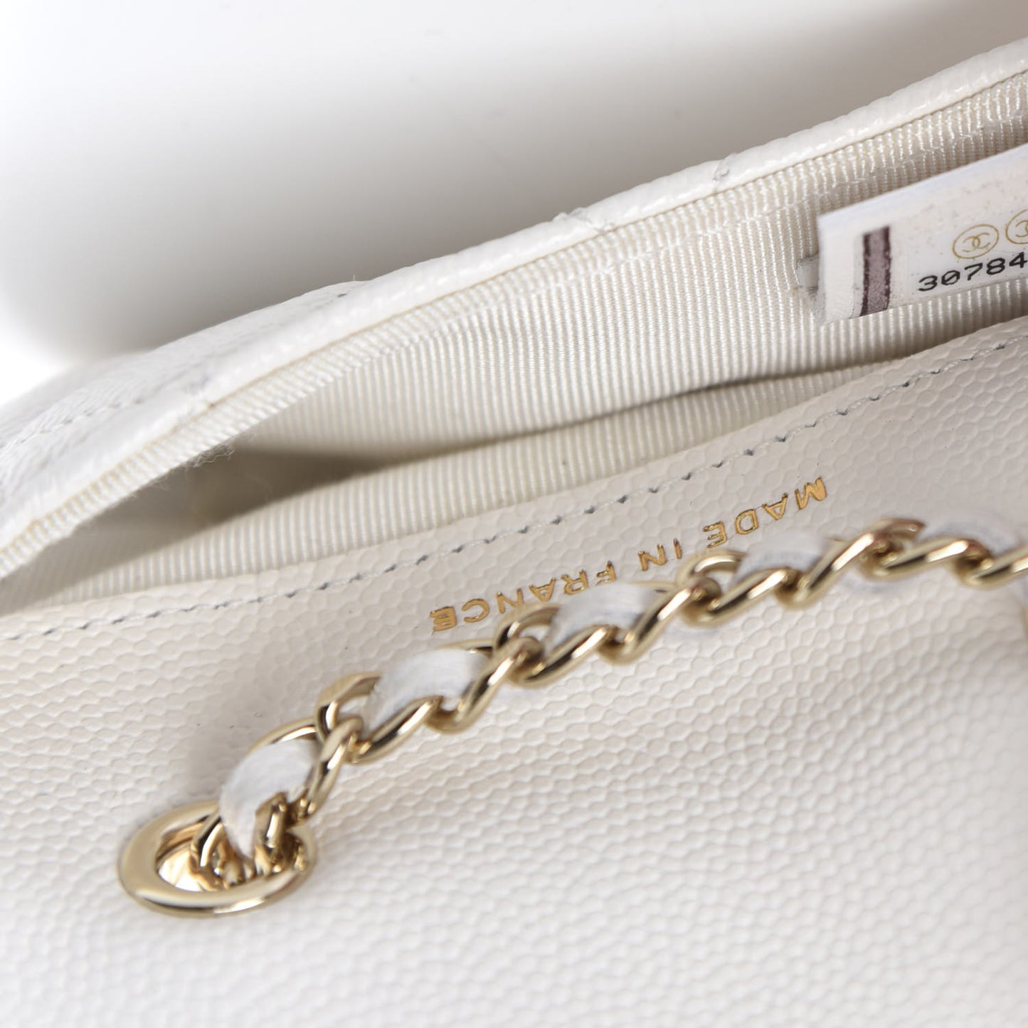 Caviar Quilted Flap Chain Waist Bag White