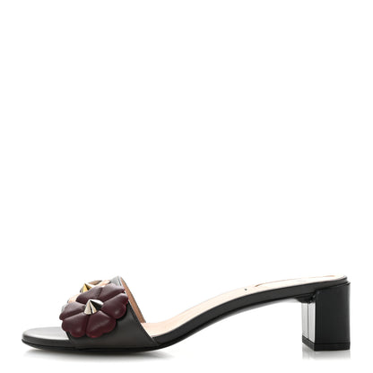 Fendi Vitello Nappa Sabot Flowerland Sandals 37.5 Asfalto Black Multicolor 1 of 10