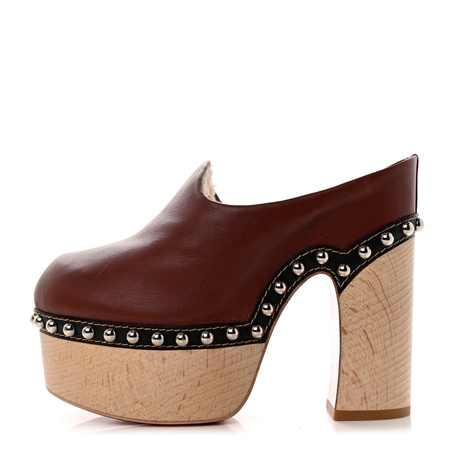 Calfskin Shearling Joan 130 Platform Mules 36 Burgundy