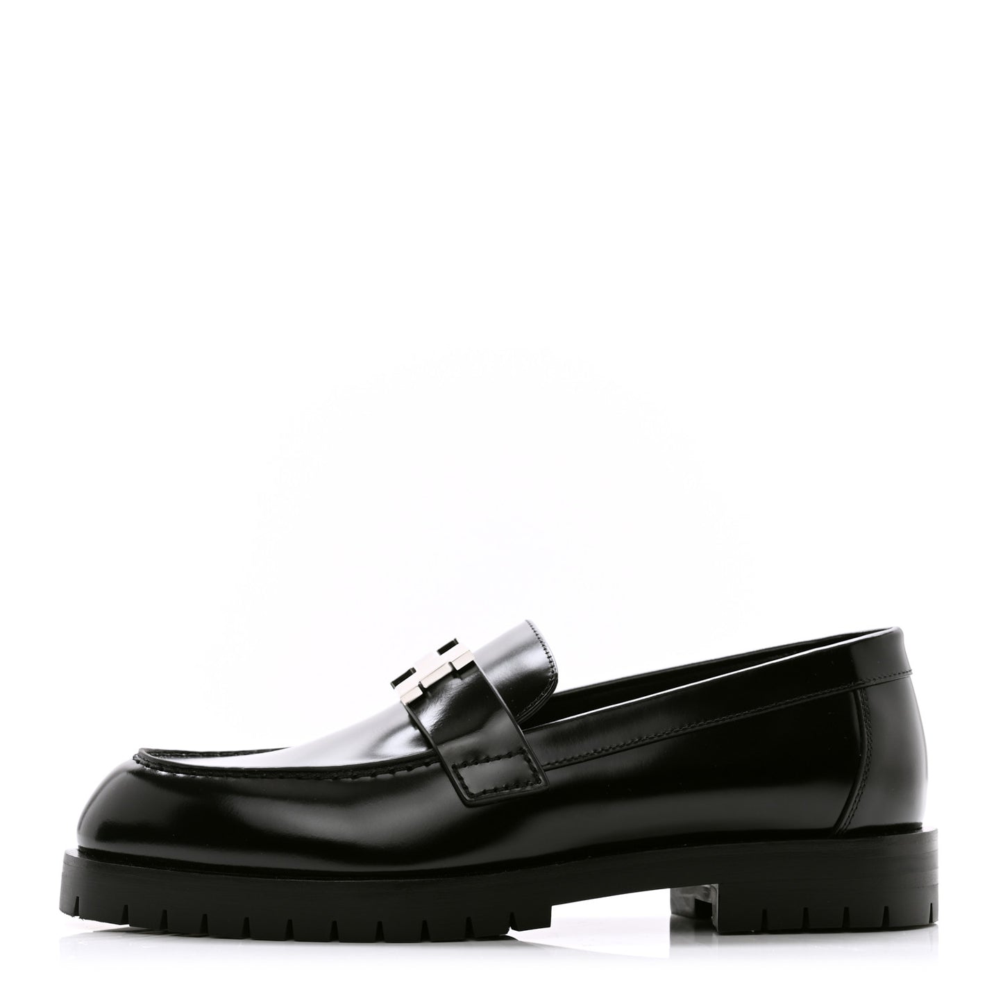 Glazed Calfskin Womens Faubourg Loafers 35 Black