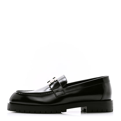 Hermes Glazed Calfskin Womens Faubourg Loafers 35 Black 1 of 9