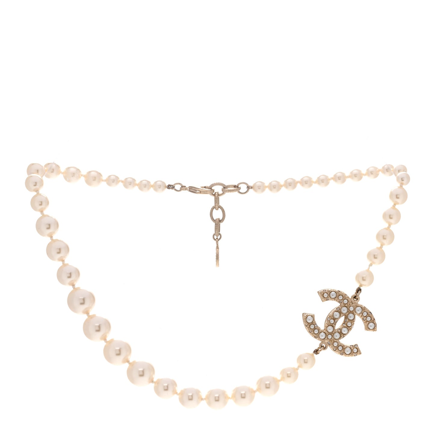 Pearl Crystal CC Short Necklace Gold