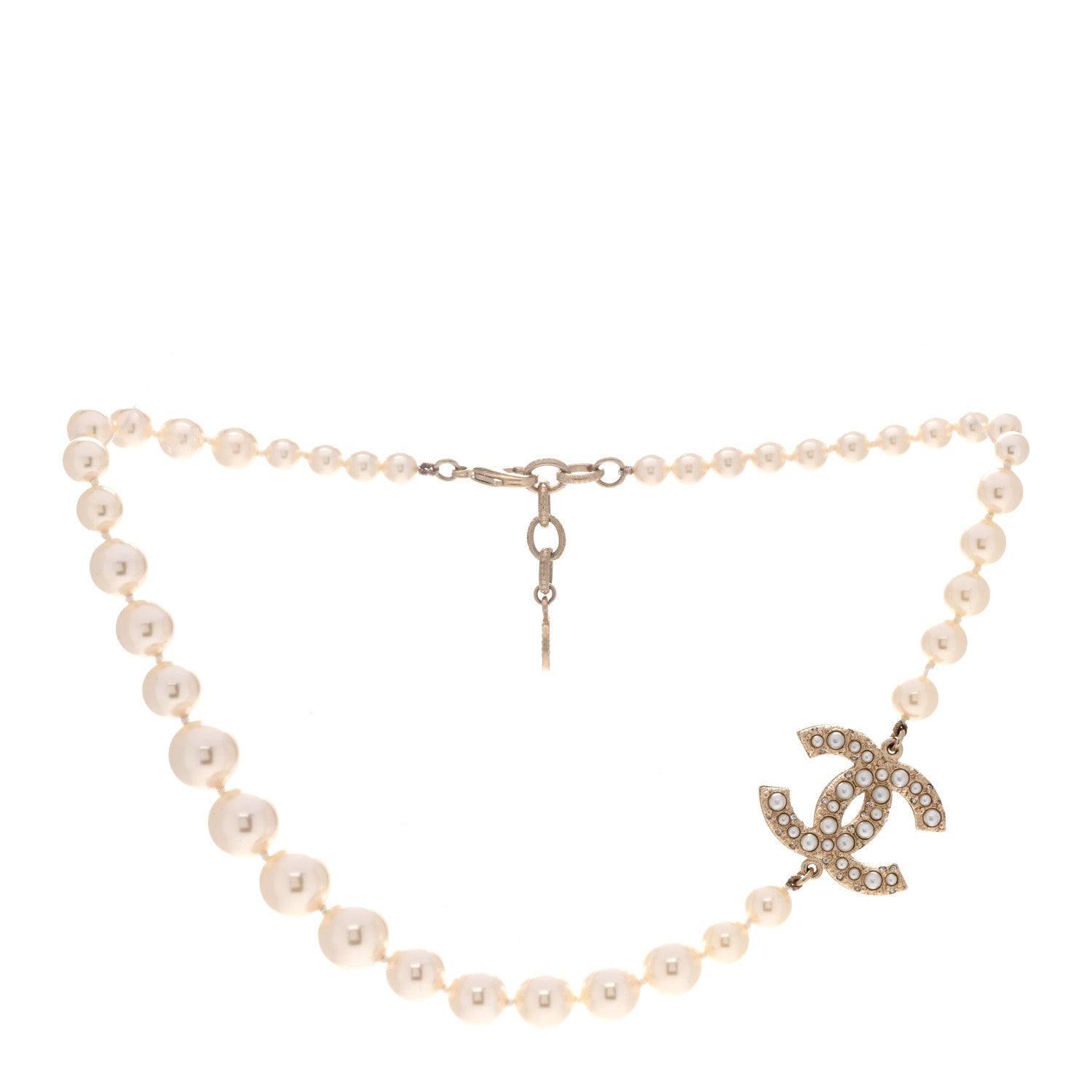 Chanel Pearl Crystal CC Short Necklace Gold 3 of 7