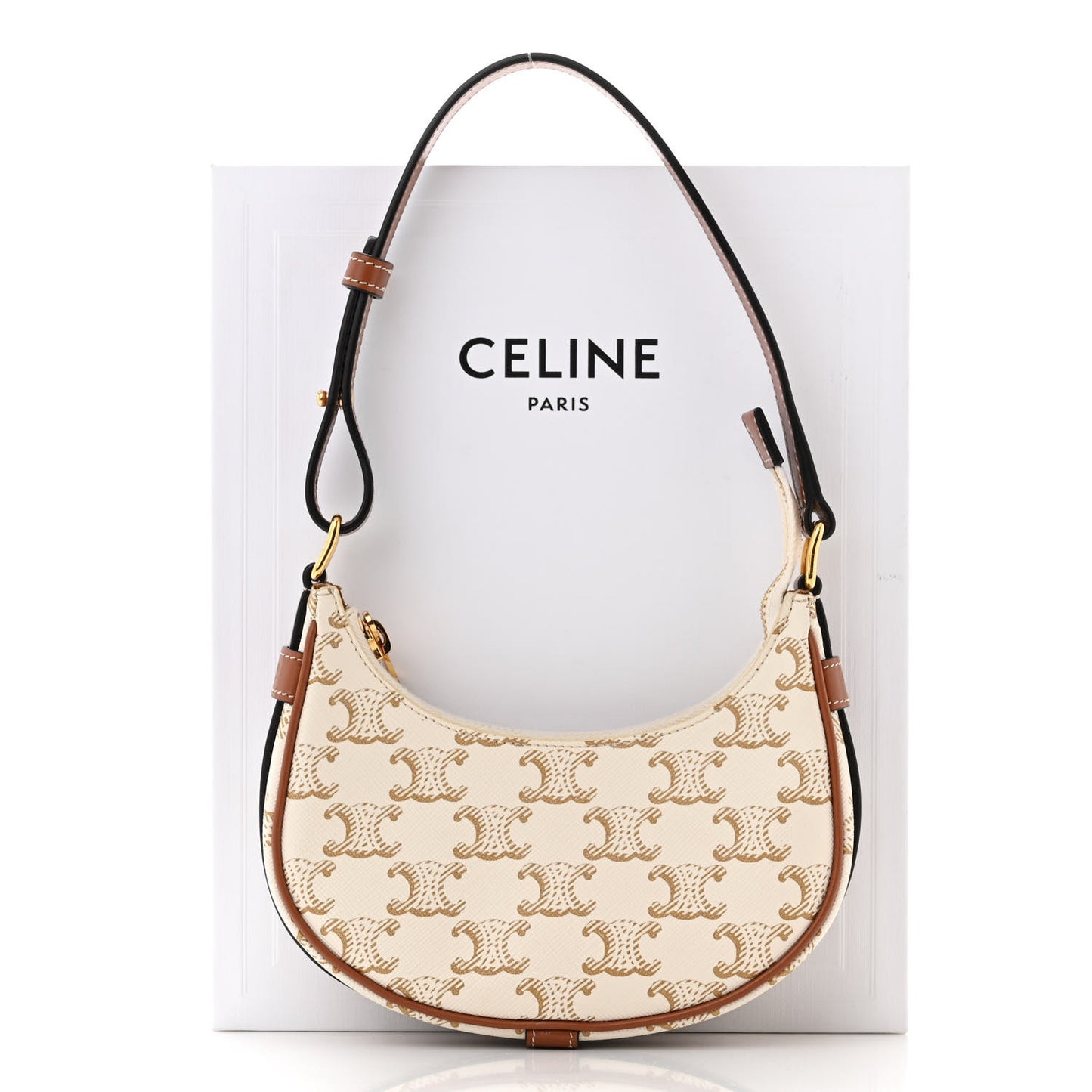 Canvas Calfskin Mini Ava Triomphe Shoulder Bag White