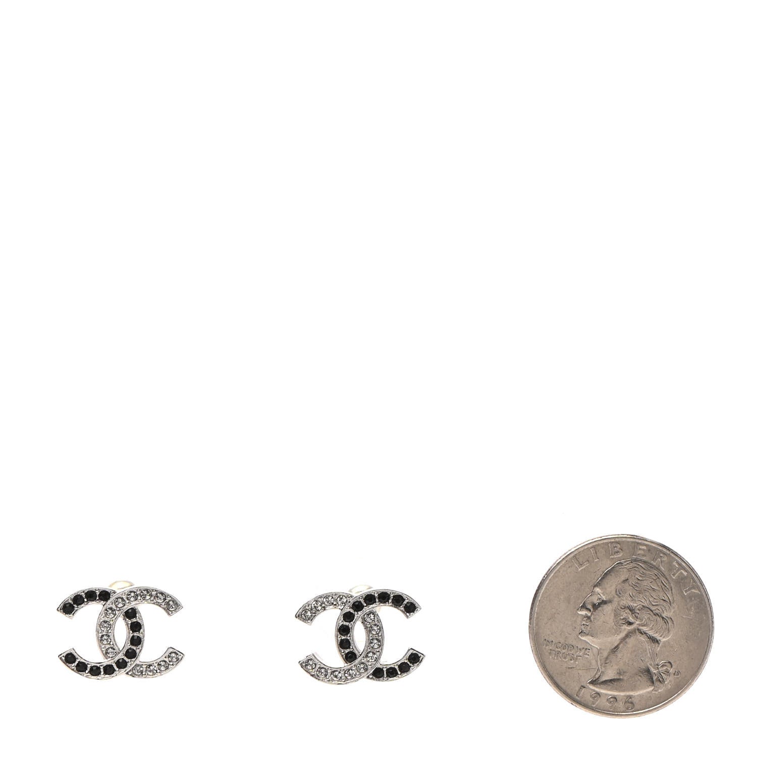 Chanel Crystal CC Earrings Silver Black 2 of 5