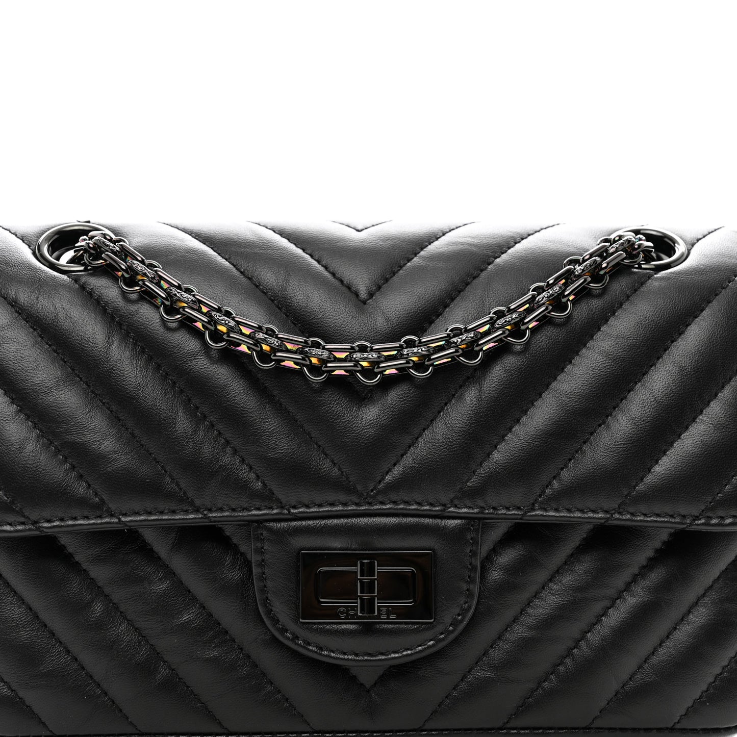 Aged Calfskin Chevron Quilted 2.55 Reissue Mini Flap So Black