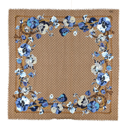 Gucci Wool Jacquard GG Monogram Big Panshie Fringe Shawl Sapphire Beige 1 of 3