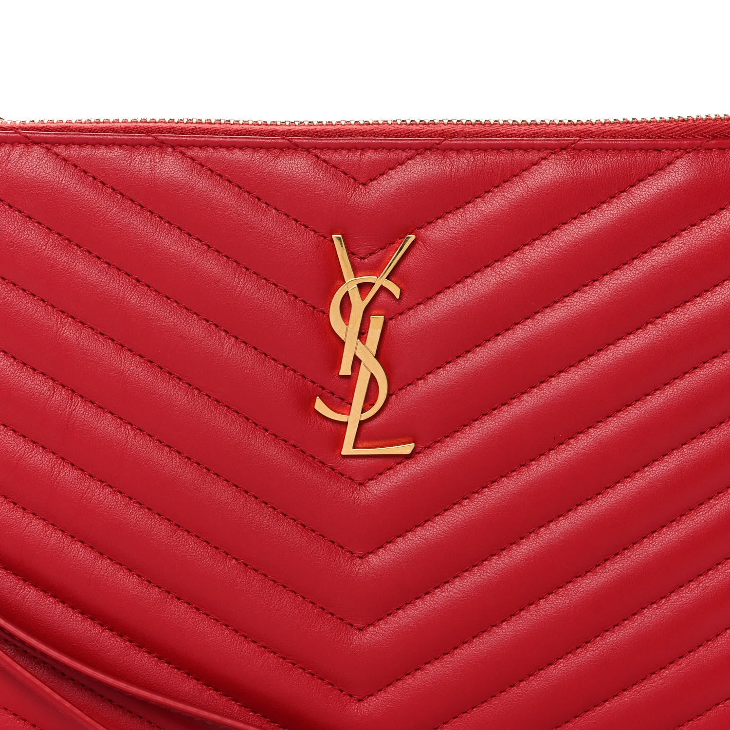Saint Laurent Calfskin Matelasse Chevron Monogram A5 Wristlet Bandana Red 8 of 10