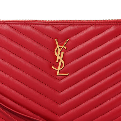 Saint Laurent Calfskin Matelasse Chevron Monogram A5 Wristlet Bandana Red 8 of 10