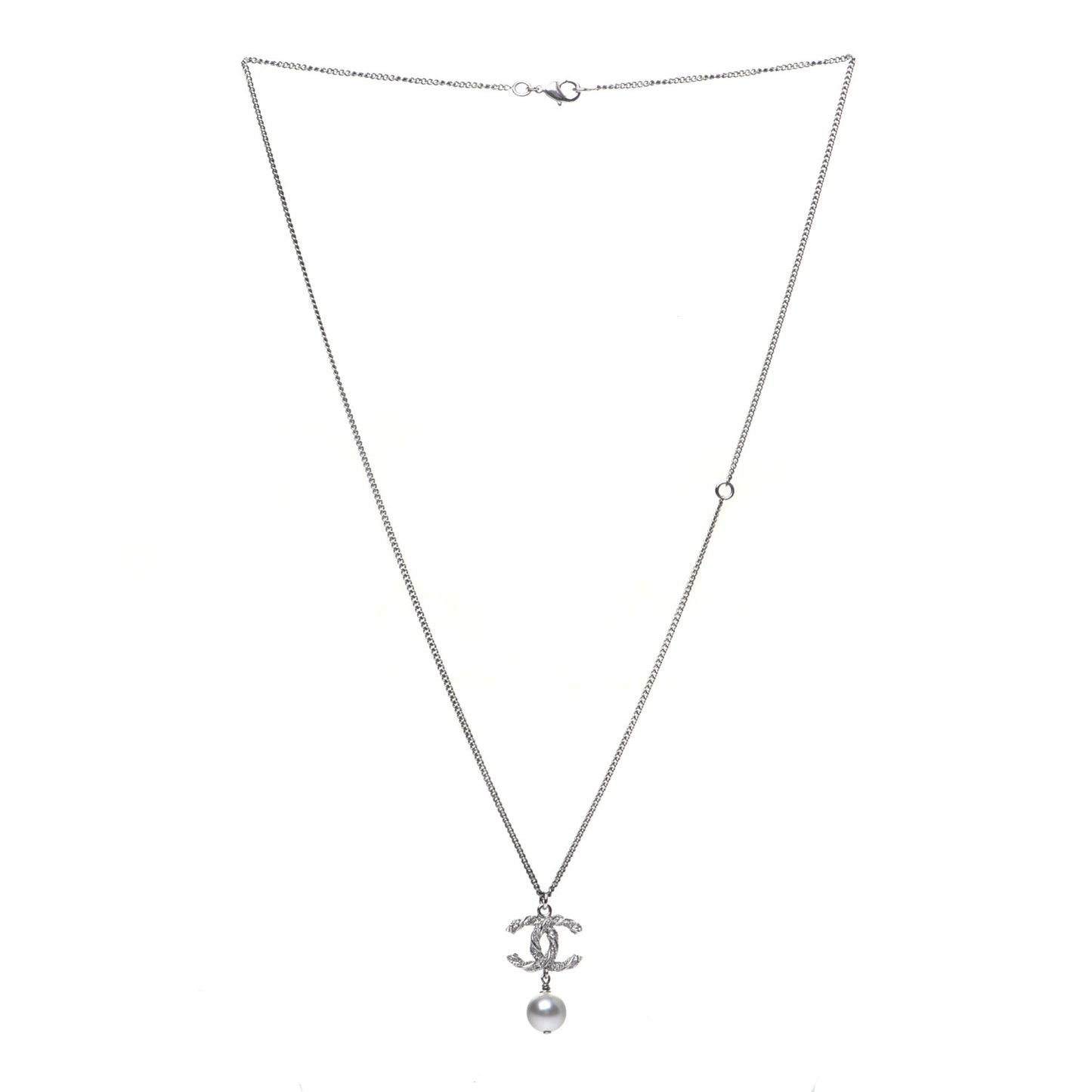 Crystal Pearl Twisted CC Drop Necklace Gold