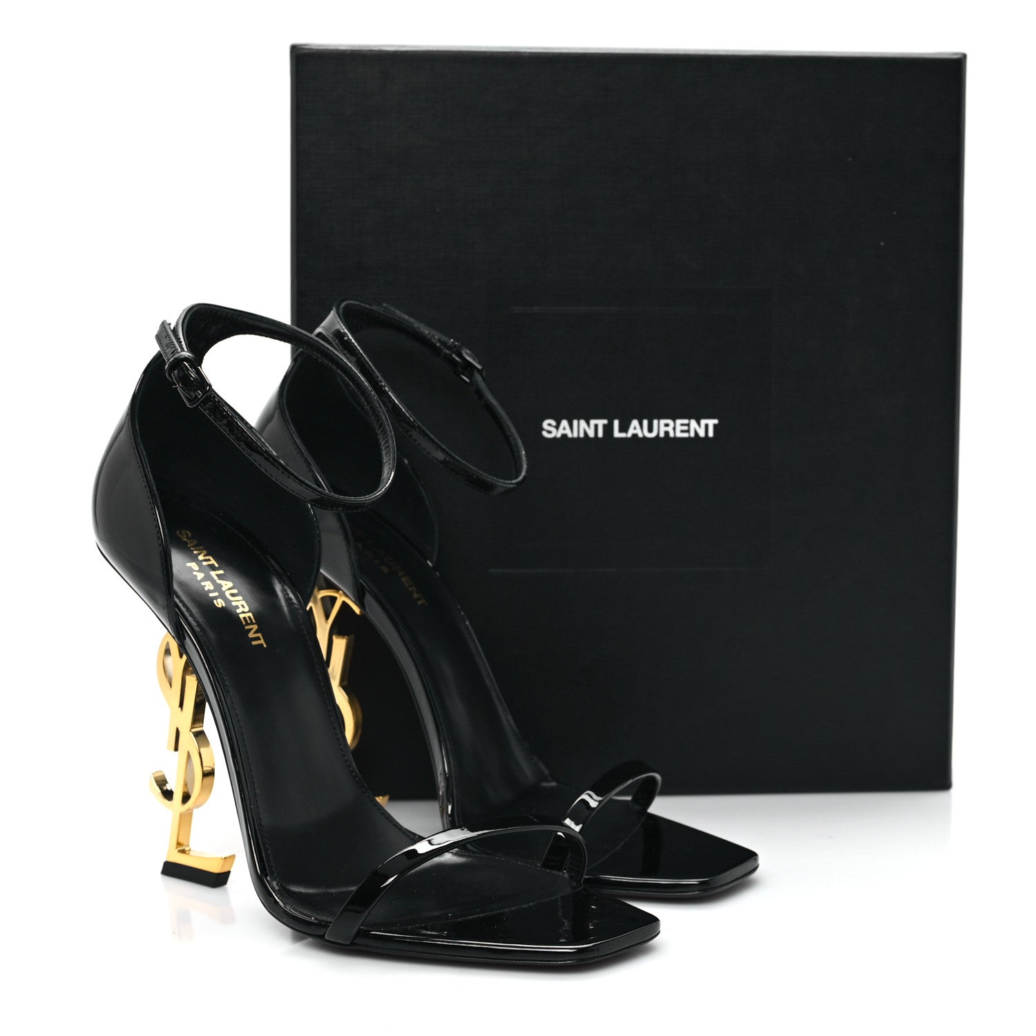 Saint Laurent Patent Calfskin Opyum 110 Sandals 41 Black Gold 12 of 12