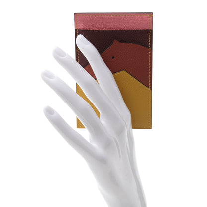 Hermes Epsom Evercolor Les Petits Chevaux Card Holder Ambre Brique Rouge H Rose Ete 2 of 10