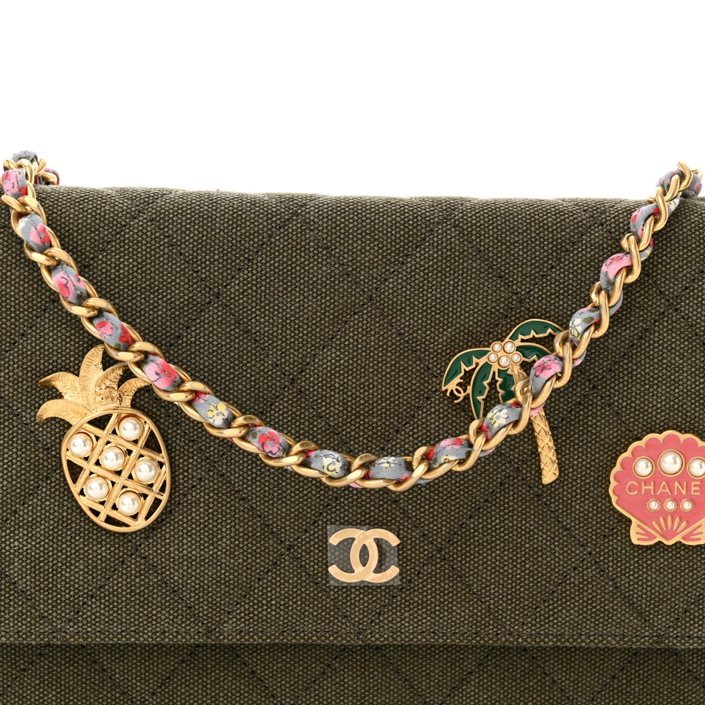 Canvas Quilted Coco Cuba Charms Wallet on Chain WOC Khaki