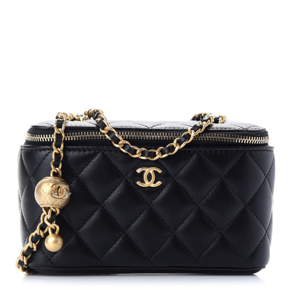Chanel Lambskin Quilted Pearl Crush Small Vanity Case With Chain Black 1 of 9