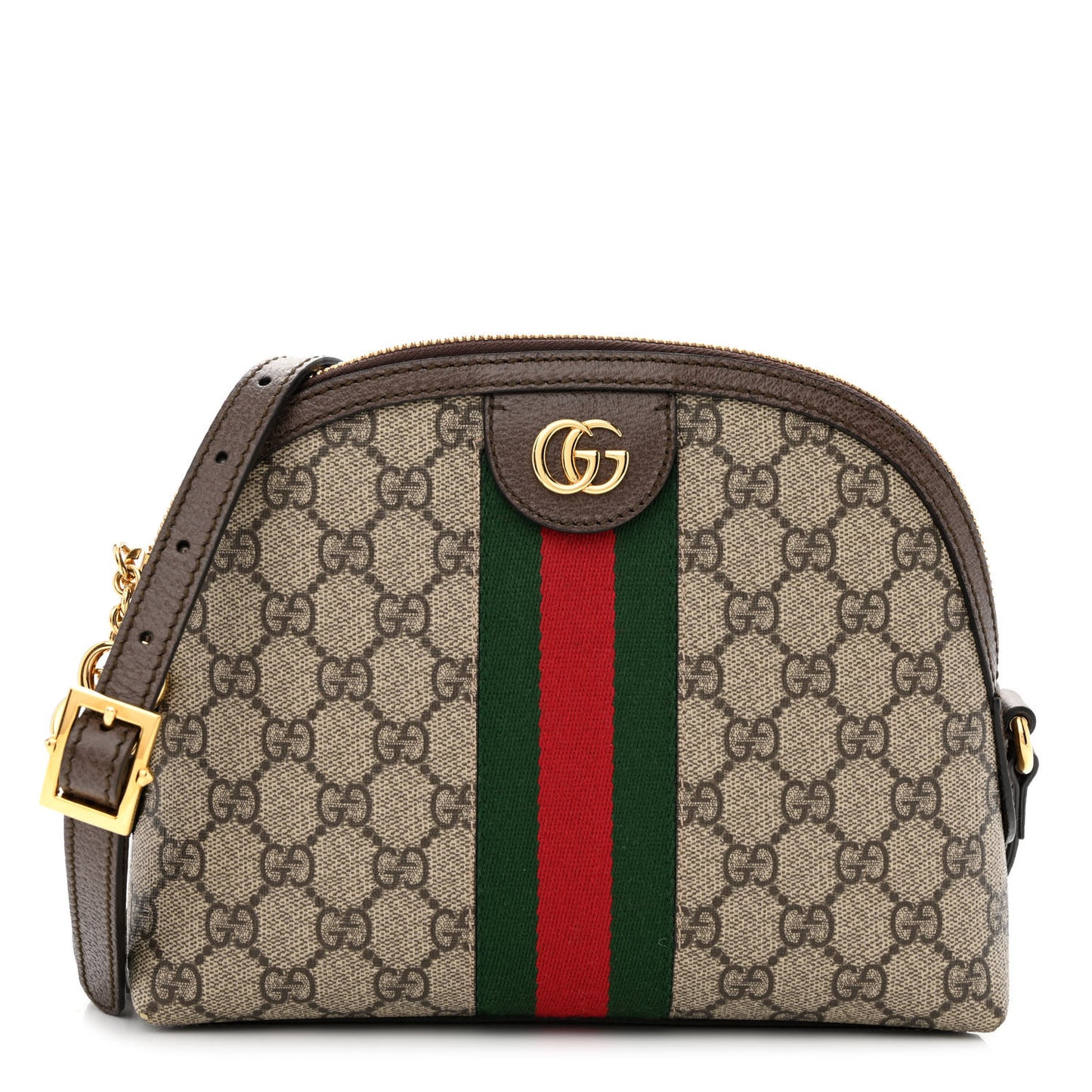 GG Supreme Monogram Textured Dollar Calfskin Web Small Ophidia Dome Shoulder Bag Beige Ebony New Acero