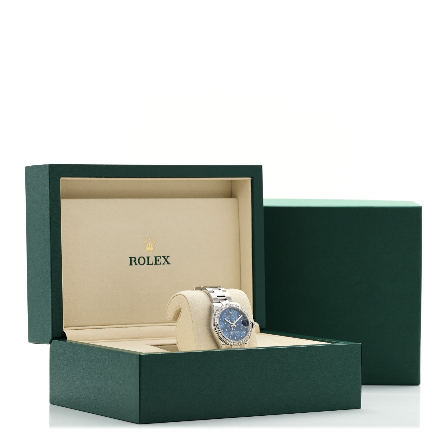 Rolex Stainless Steel 18K White Gold Diamond Bezel 31mm Oyster Perpetual Datejust Watch Azzurro Blue Floral 278384RBR 5 of 5