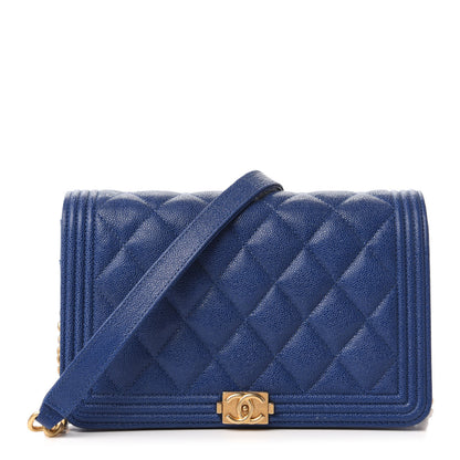 Chanel Caviar Quilted Boy Wallet On Chain WOC Blue 1 of 12