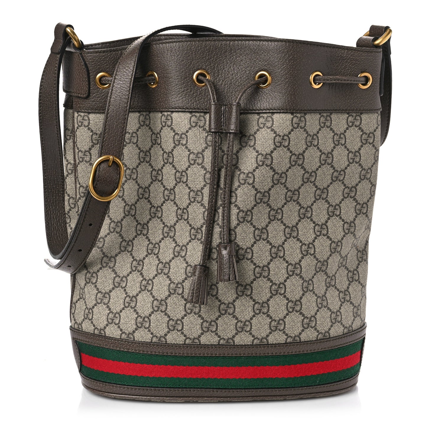 GG Supreme Monogram Web Ophidia Bucket Bag Brown