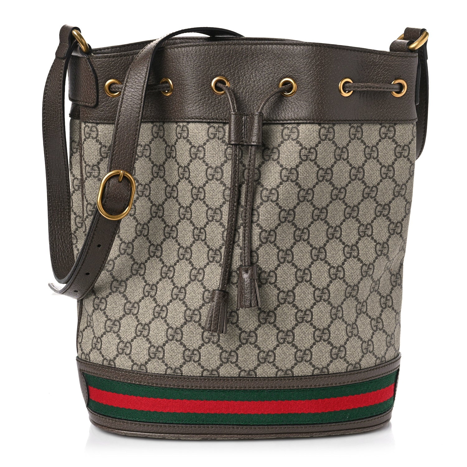 Gucci GG Supreme Monogram Web Ophidia Bucket Bag Brown 1 of 9