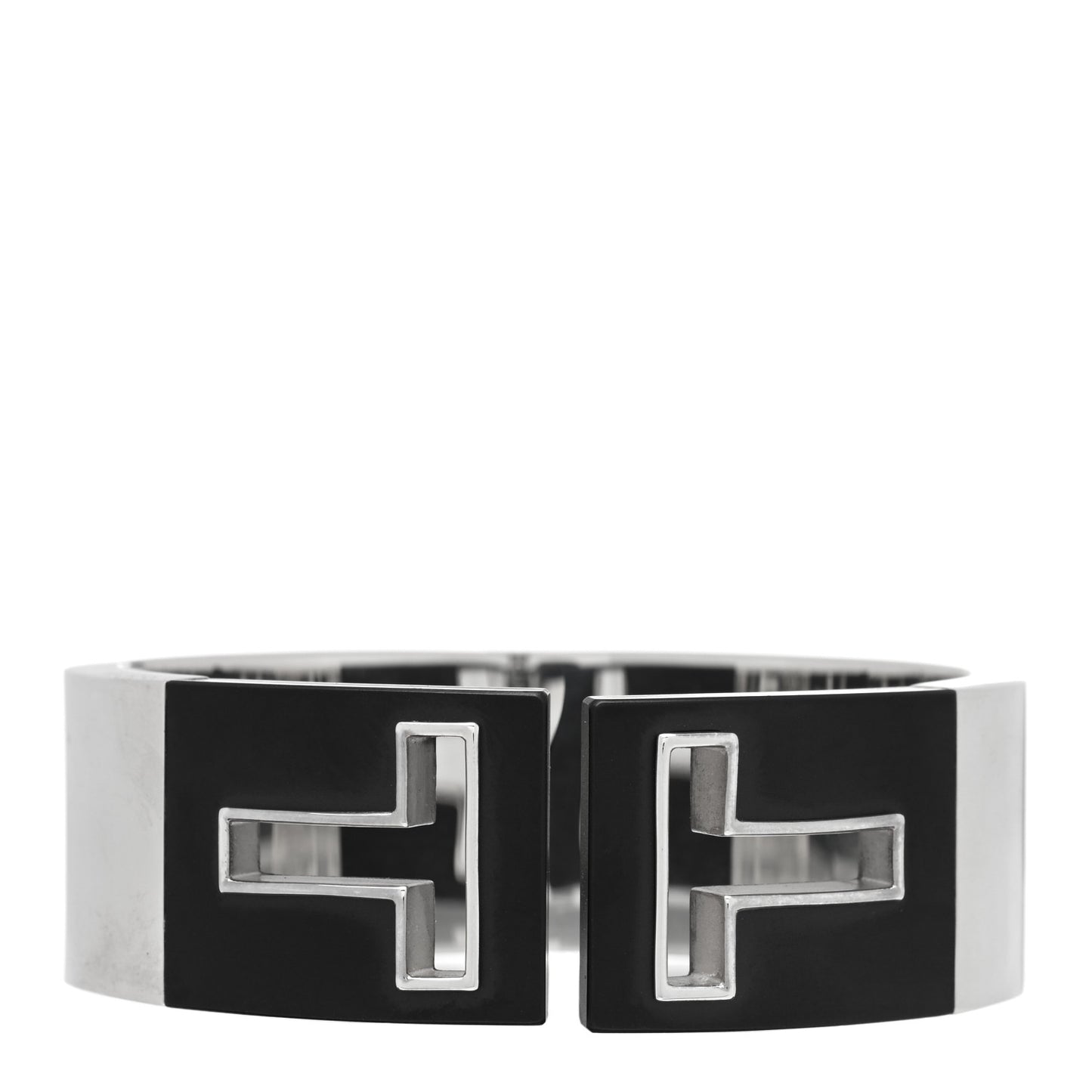 Sterling Silver Black Ceramic T Cutout Cuff Bracelet