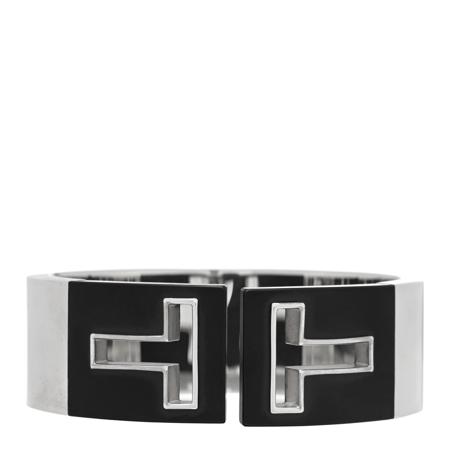 Tiffany Sterling Silver Black Ceramic T Cutout Cuff Bracelet 1 of 3