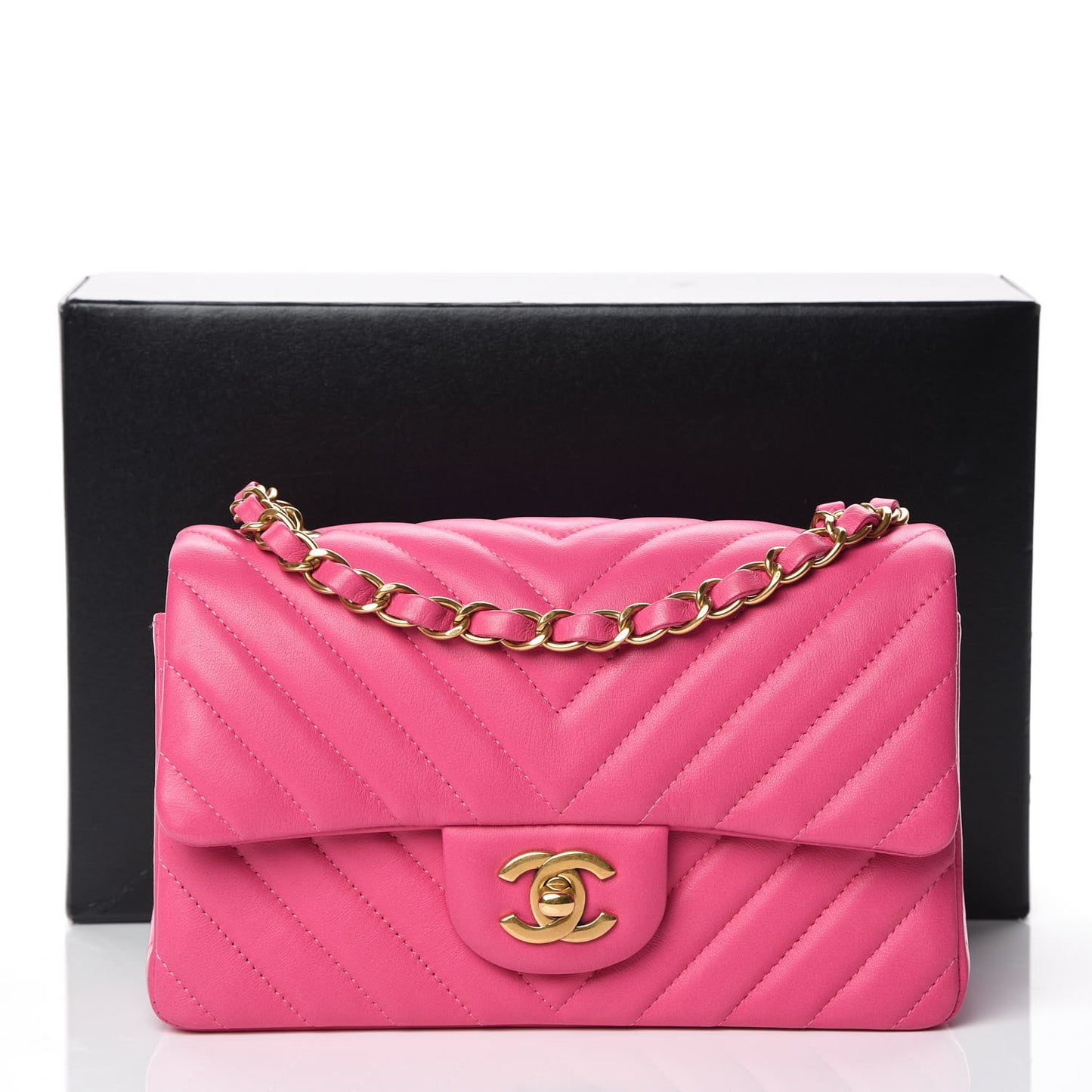 Lambskin Chevron Quilted Mini Rectangular Flap Pink
