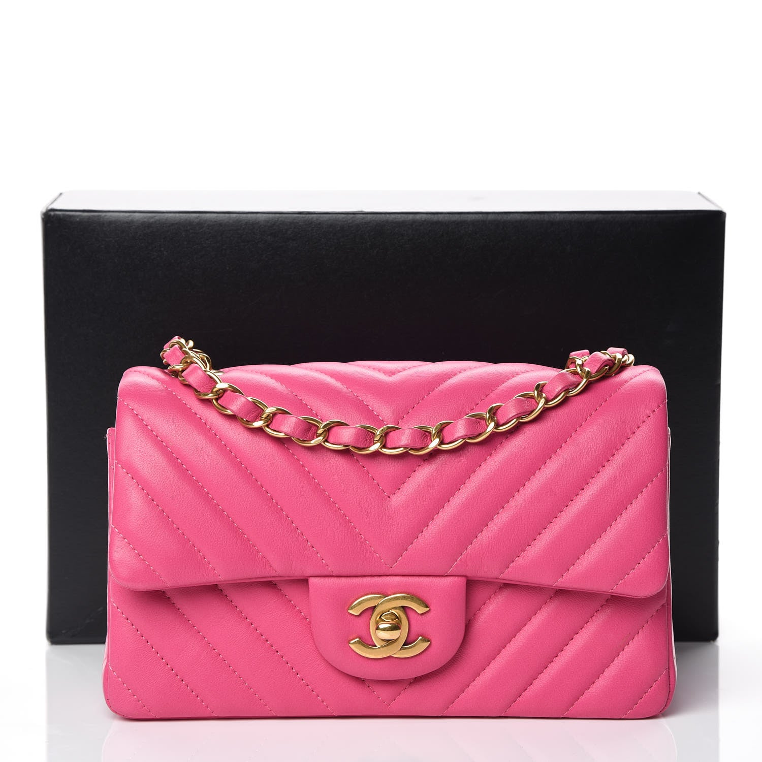 Chanel Lambskin Chevron Quilted Mini Rectangular Flap Pink 12 of 12