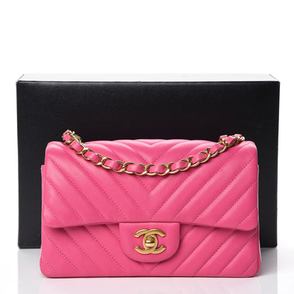 Chanel Lambskin Chevron Quilted Mini Rectangular Flap Pink 12 of 12