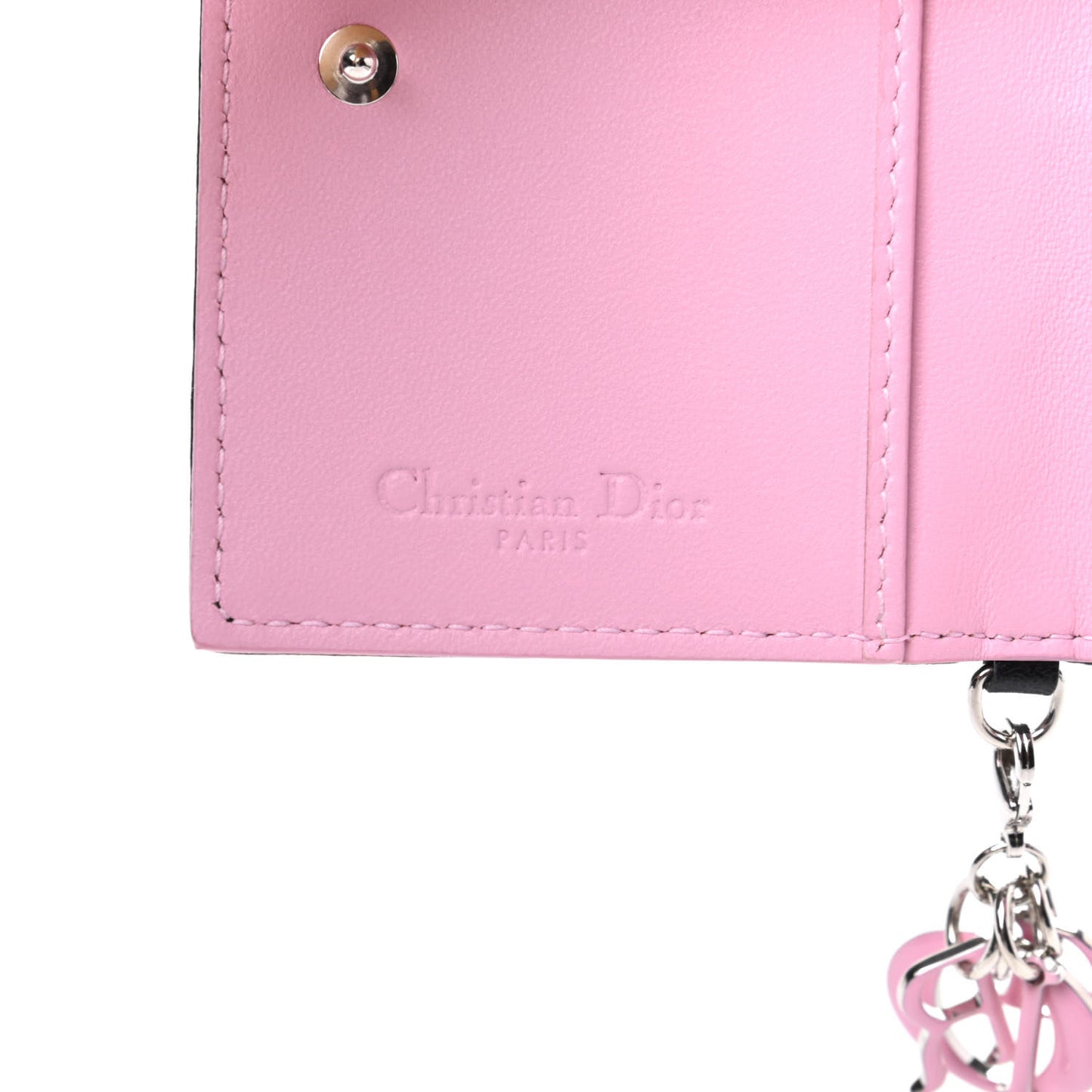 Lambskin Cannage Bi-Color Small Lady Dior Flap Card Holder Black Pink