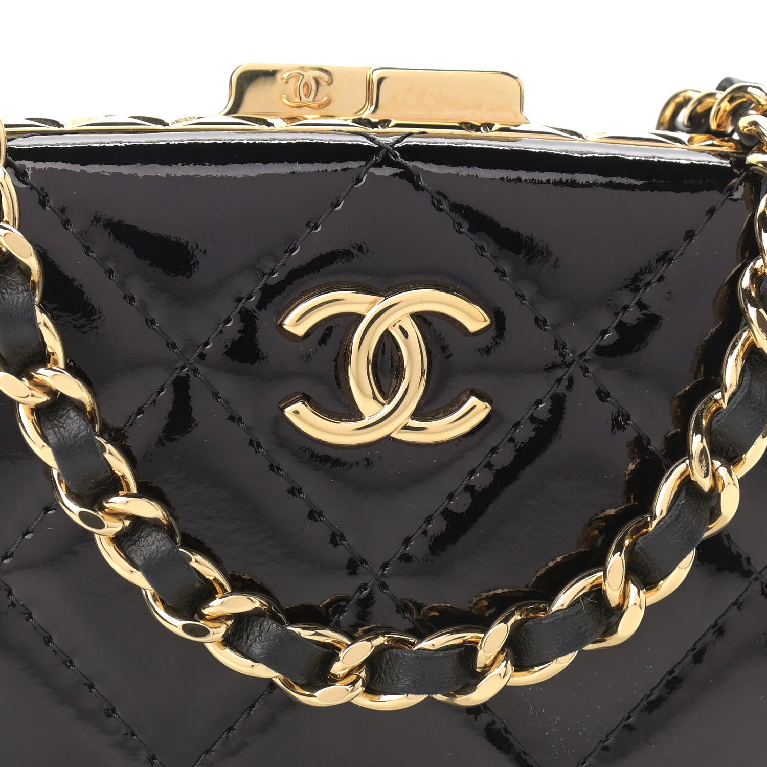 Chanel Glazed Goatskin Quilted Small Box With Chain Black 9 of 12